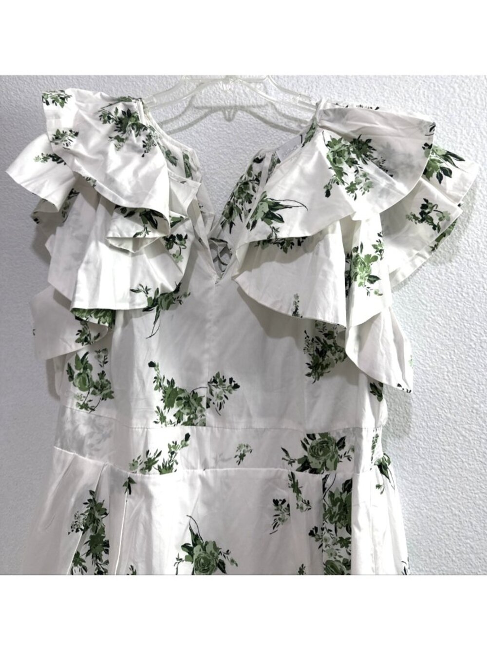 SugarLips Ria Floral Santana Tie Back Midi Emerald White Dress Plus Size 2X - Picture 6 of 12